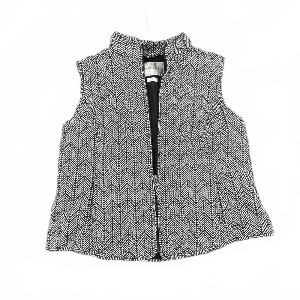 Van Heusen Black & White Chevron Quilted Vest | Zip Front | Size XL